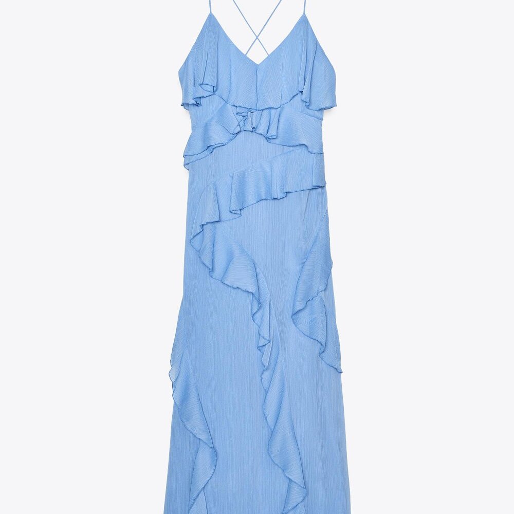 Ruffled Blue Occassion Maxi Dress - Picture 5 of 6